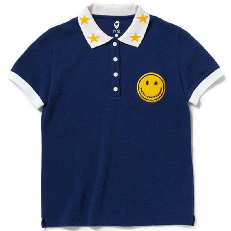 新品 V12 GOLF スマイルワッペン 半袖ポロシャツ ブルー M レディース