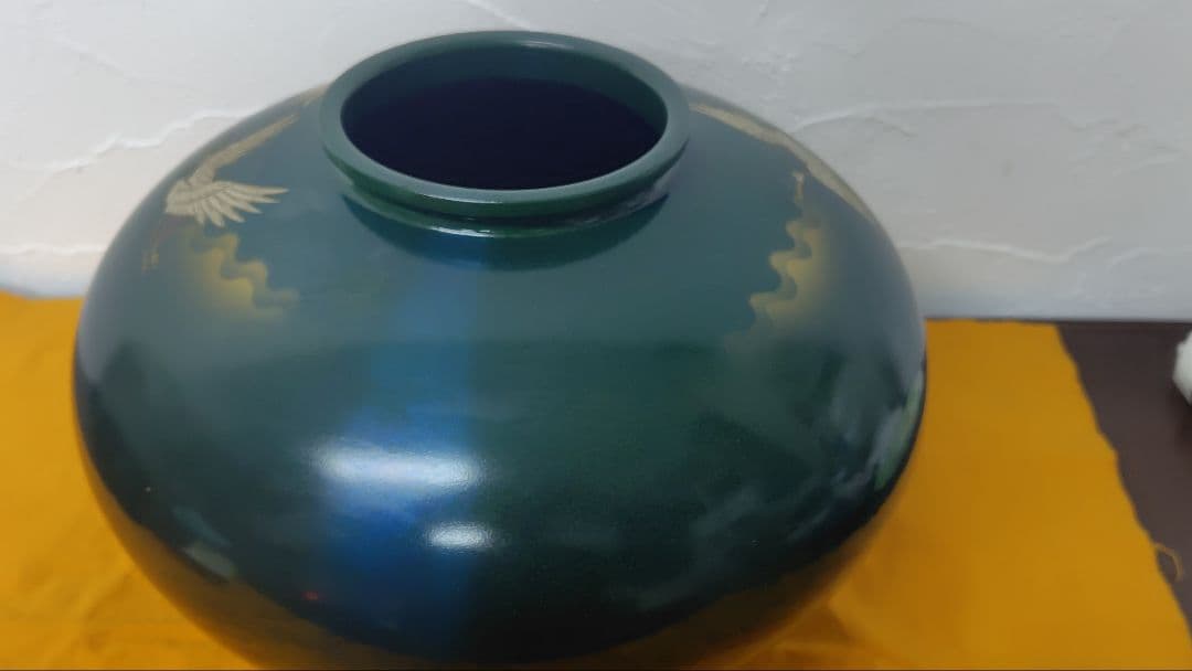高岡銅器 花器 鶴文様 大型 壺 緑青色 鋳銅 花瓶 伝統工芸