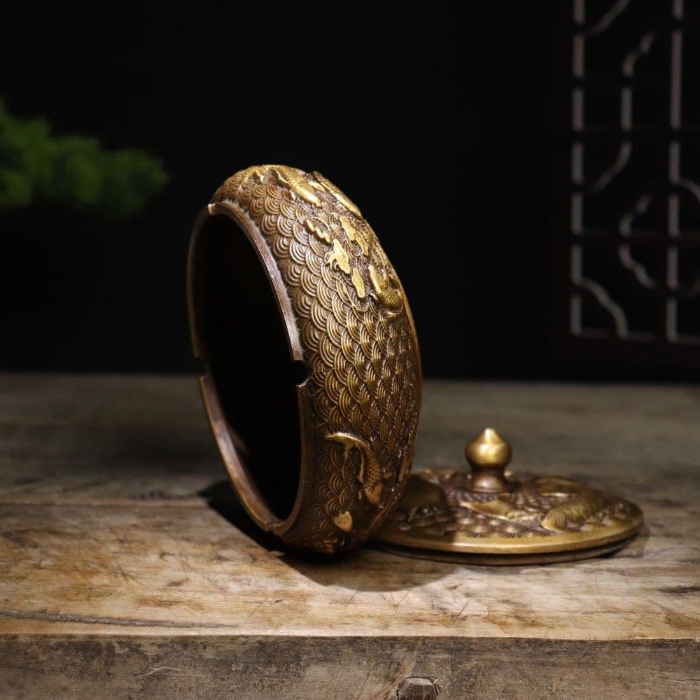 銅器 招財錦鯉灰皿 茶台 書斎 応接間 装飾品 工芸品 置物