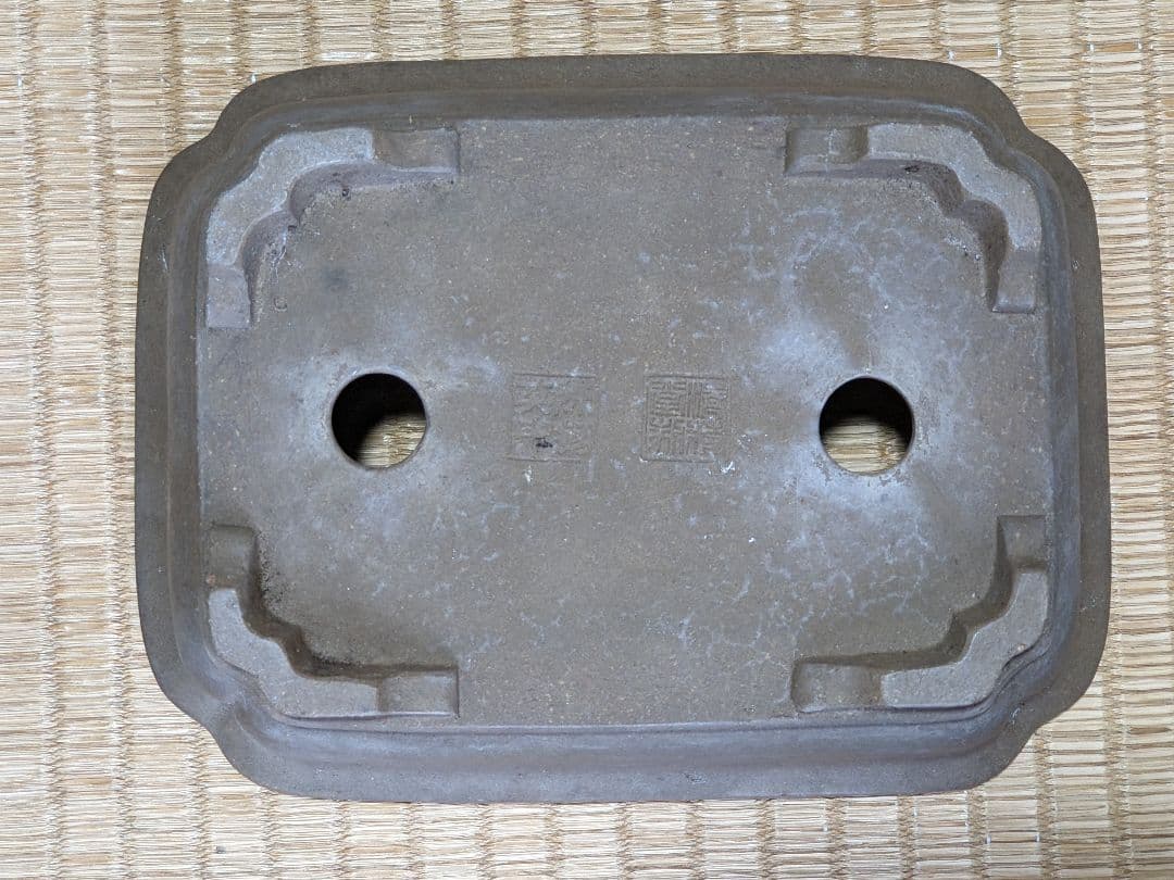 ♦中国？宜興窯 梨地 隅切り長方形ミニ盆栽鉢 小品盆栽鉢 古美術品 骨董品