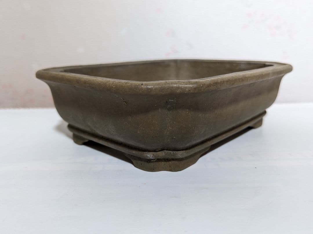 ♦中国？宜興窯 梨地 隅切り長方形ミニ盆栽鉢 小品盆栽鉢 古美術品 骨董品