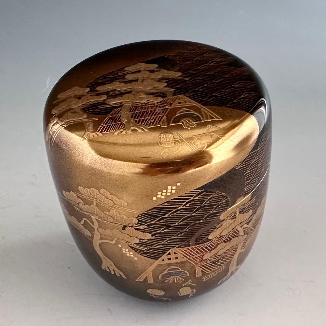 茶道具　塩釜蒔絵　大棗　内銀地　細川司光　共箱　漆芸　薄茶器　山中塗　茶会