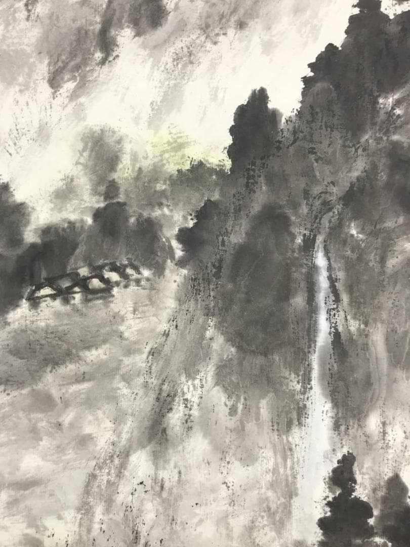 【真作】高津玉峰/山挟/山水人物図/千屋にて/掛軸/名家伝来/AC-473