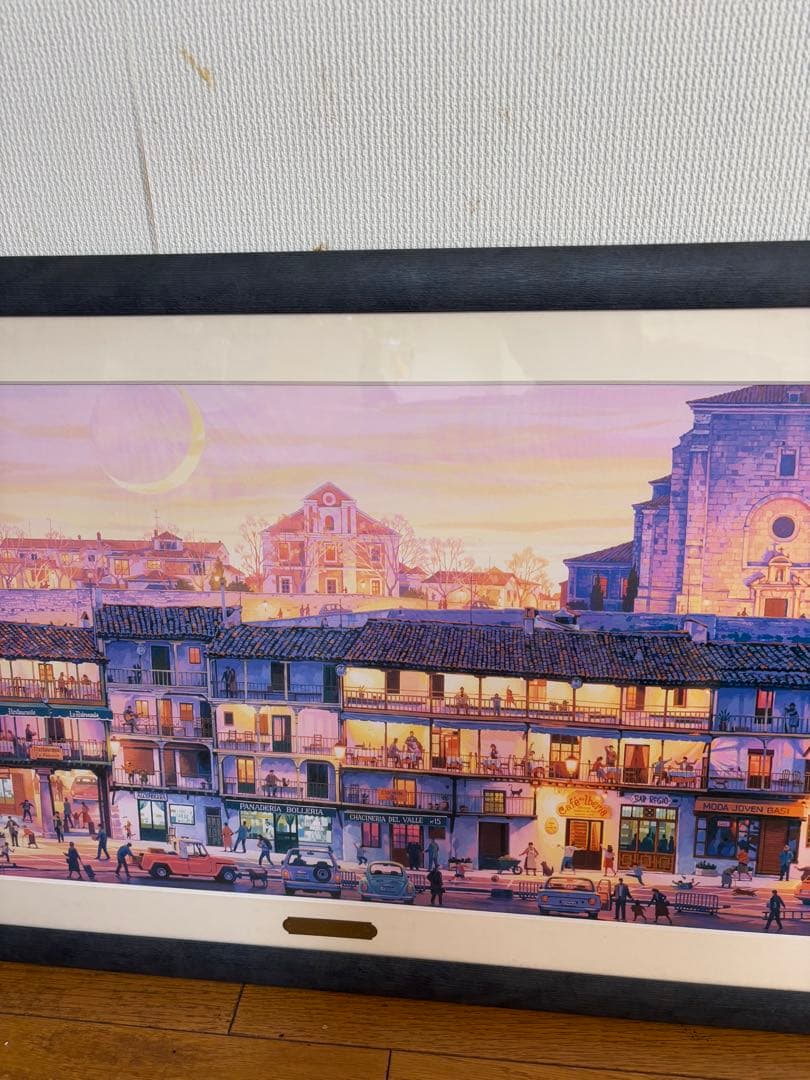 笹倉鉄平　マヨール広場　アートポスター　額装　HIBELL ART 45×100