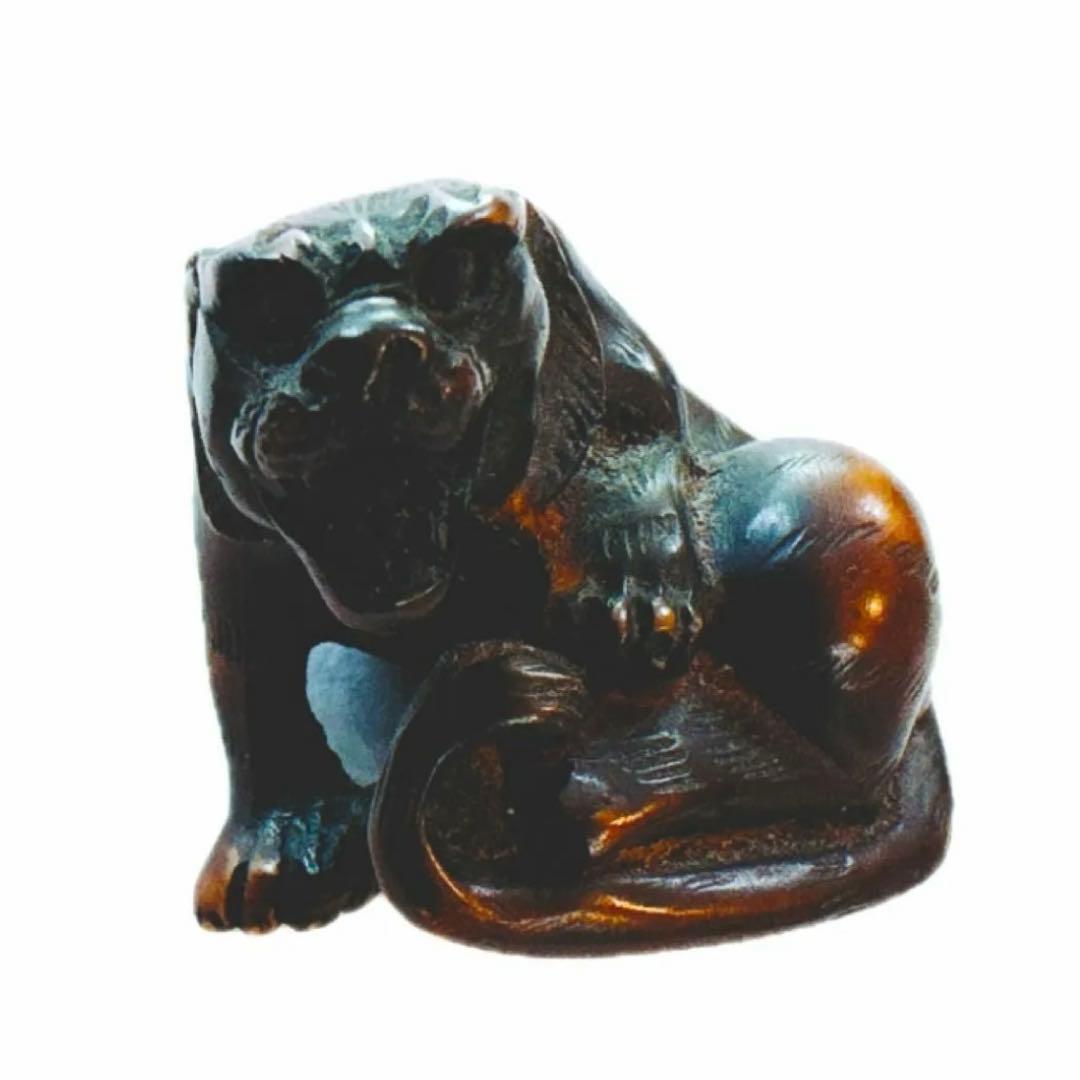 木彫り熊 熊 根付 木製 彫刻 置き根付 提げ物 骨董 アンティーク 黄楊