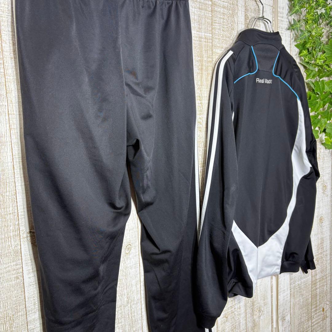 アディダス レアルマドリード 刺繍ロゴ トラックジャケット セットアップ　黒　L