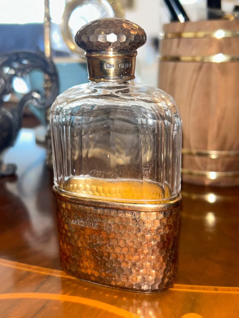 アンティークシルバーフラスク　ヒップフラスク　非常に高額品　　金コーティング