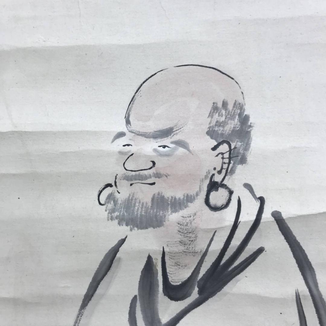 真作/田能村直入/達磨に鶏画賛/ダルマ図/人物図/掛軸/名家伝来/AE-197