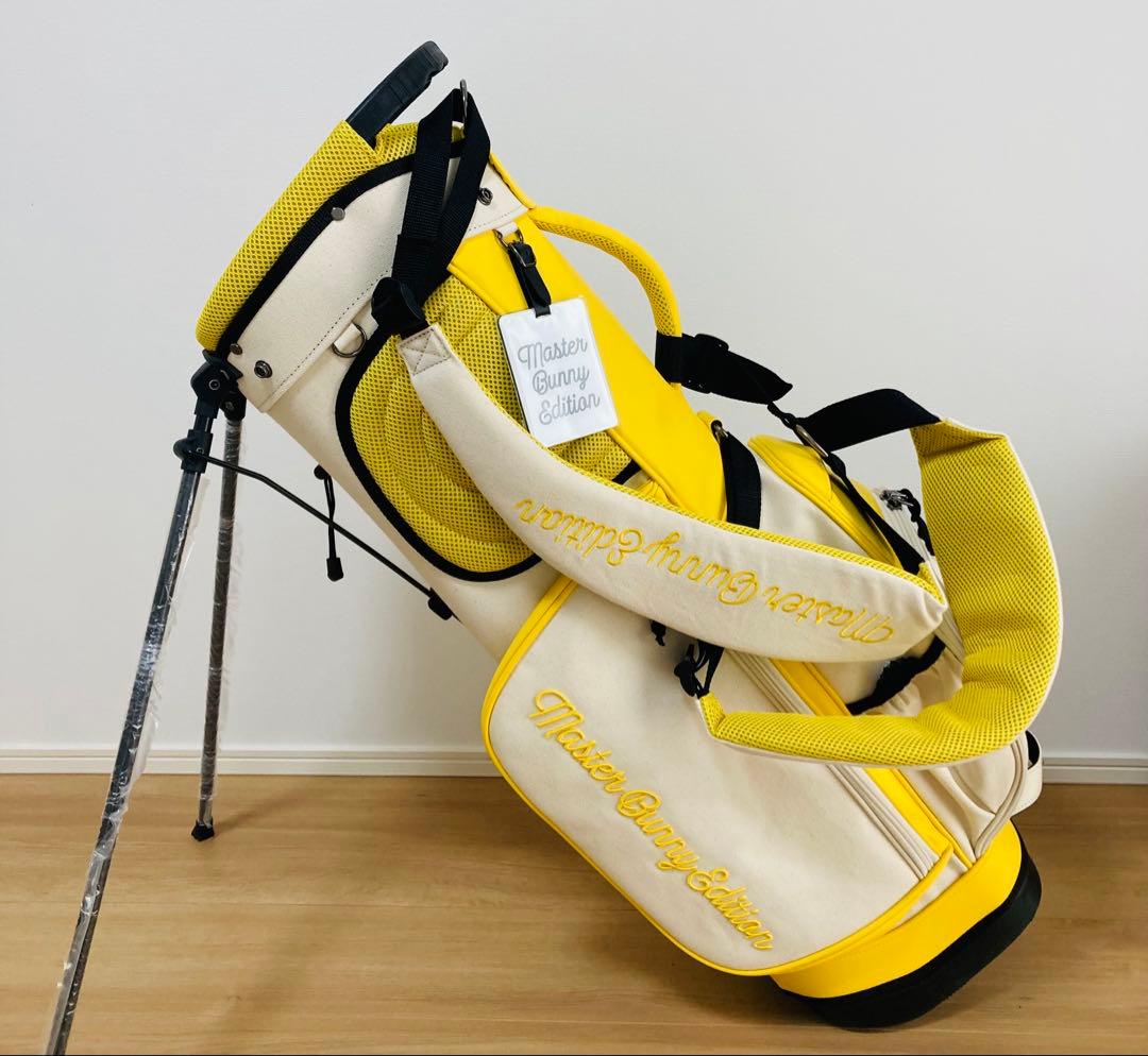 新品 パーリーゲイツ マスターバニー 帆布×合皮 スタンド式キャディバッグ 黄