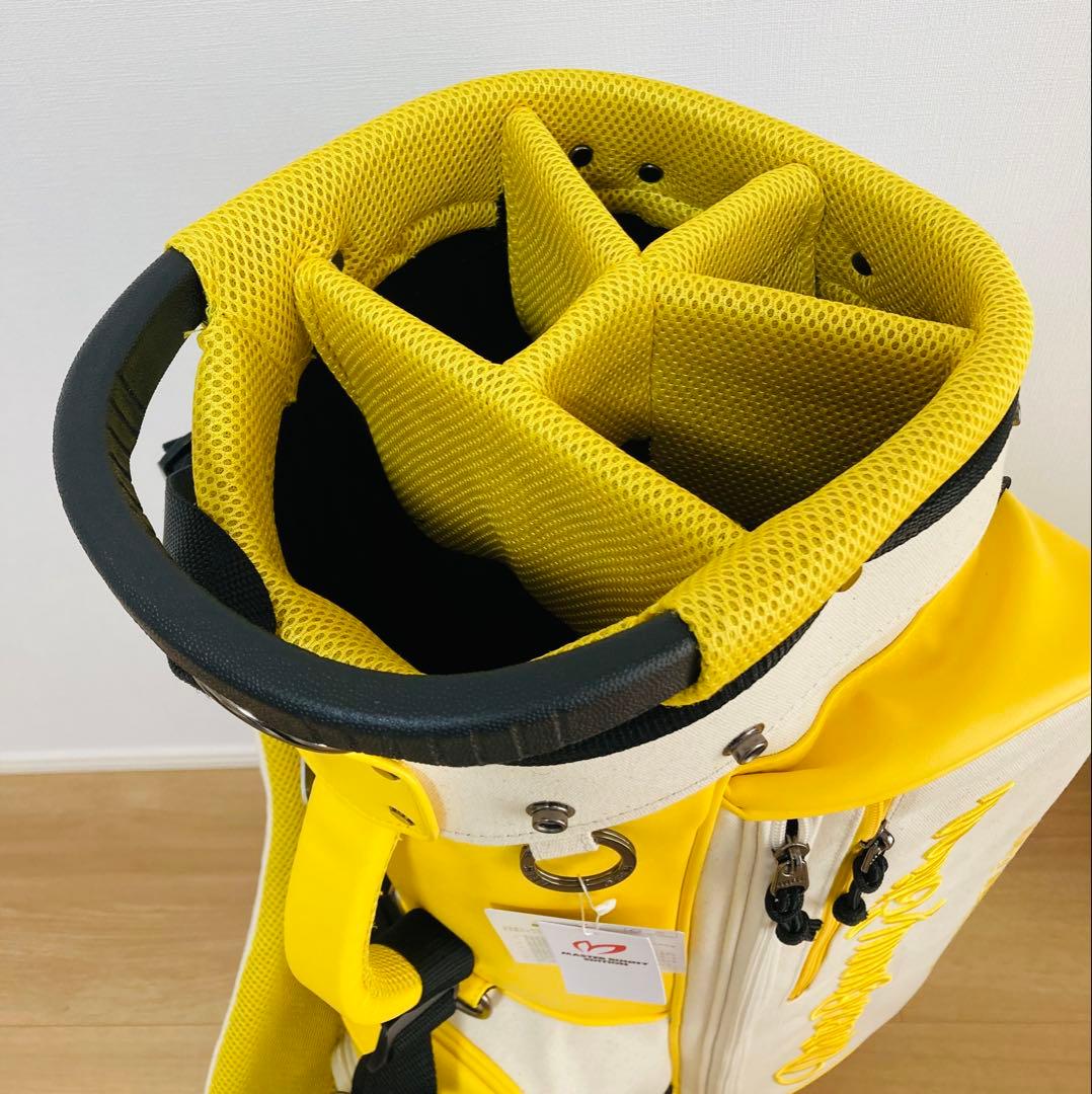 新品 パーリーゲイツ マスターバニー 帆布×合皮 スタンド式キャディバッグ 黄