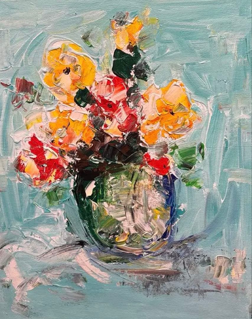 花瓶の花 油彩画 size 50 cm x 60