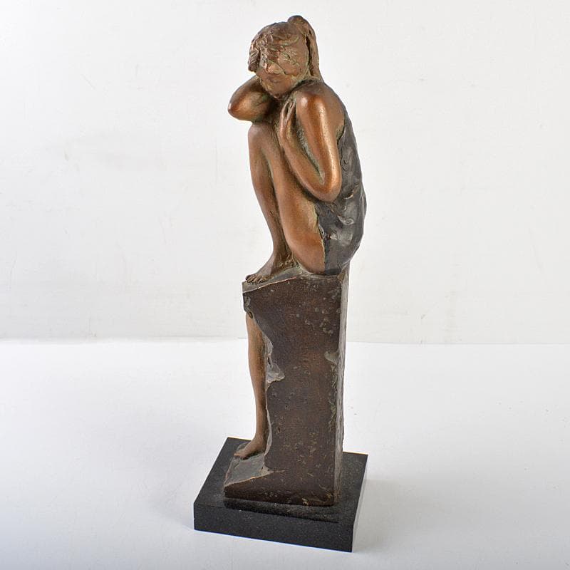 山本眞輔作　ブロンズ像　女性像　新しい暦　約3kg　証付　共箱　U　R7249B