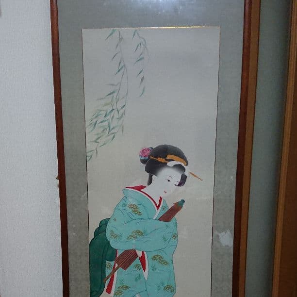 超お値下げ‼️上村松園？「傘」肉筆絹本額装