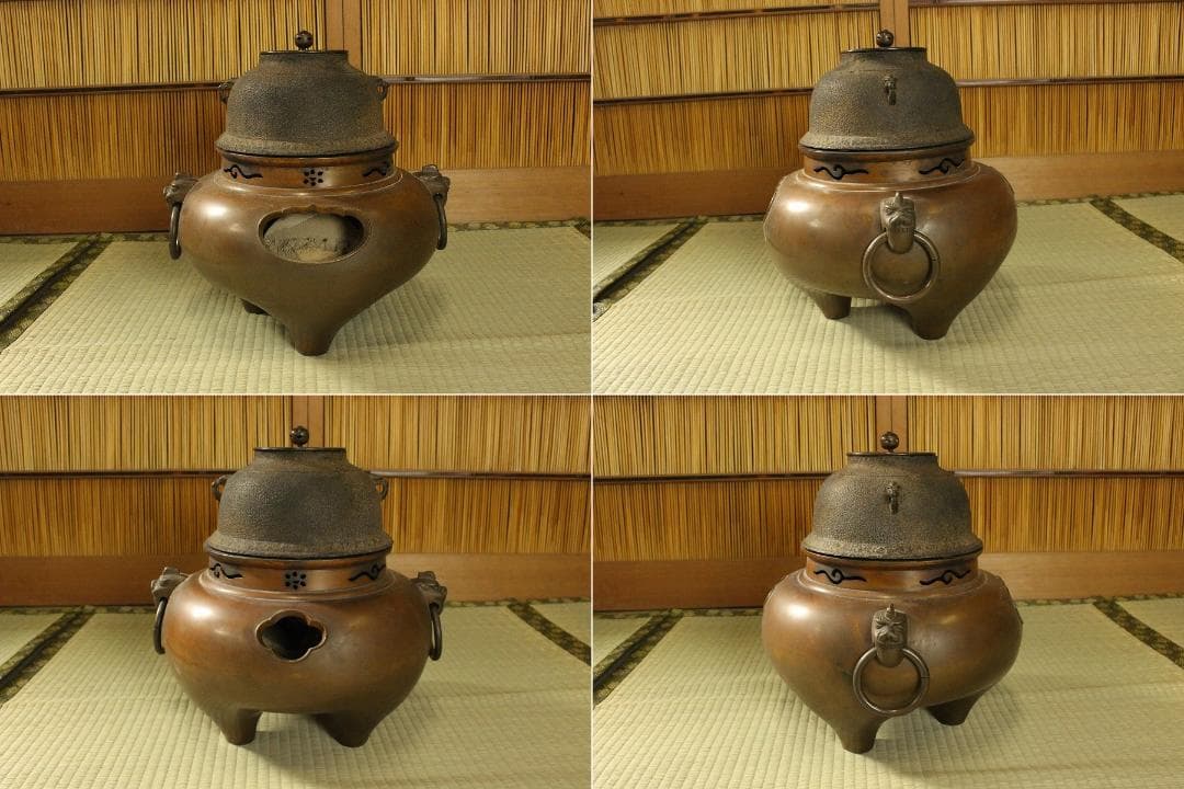 茶道具 鬼面風爐釜 釜師 高木治良兵衛作 木箱付(A485)