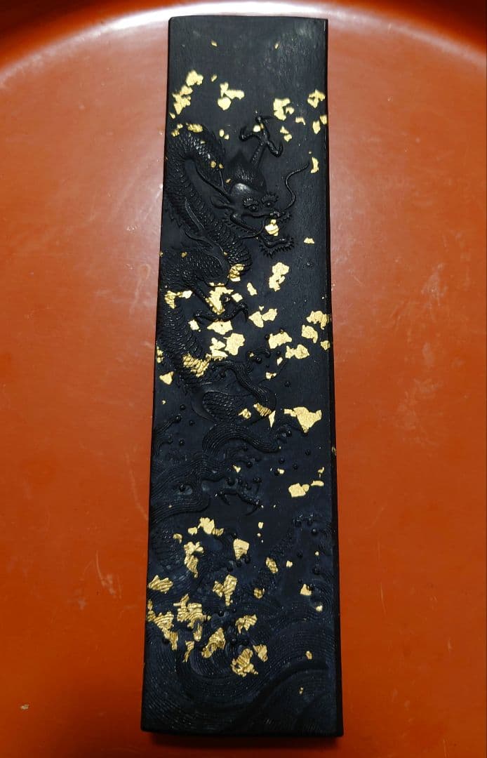 明治〜戦前墨　青墨　10丁型　龍清？　漱金　金巻　唐墨　147g