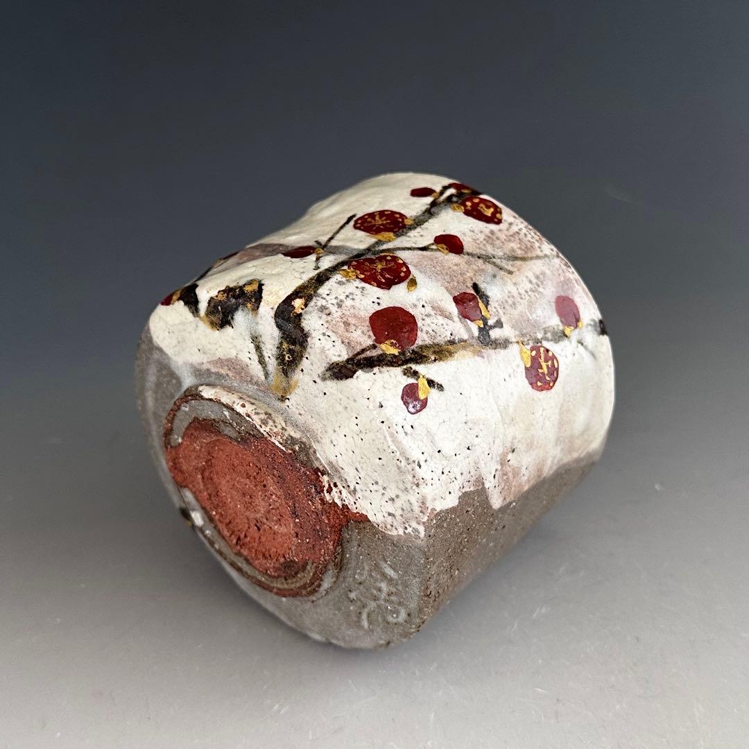 茶道具　紅白梅　茶碗　虎溪山　水月窯　荒川武夫　共箱　抹茶　多治見　陶芸　春