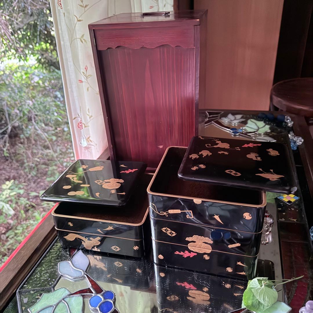 超限定1月23日20時迄‼️JAPAN『図替り宝尽くし』蒔絵梨地四段重台座付木箱入