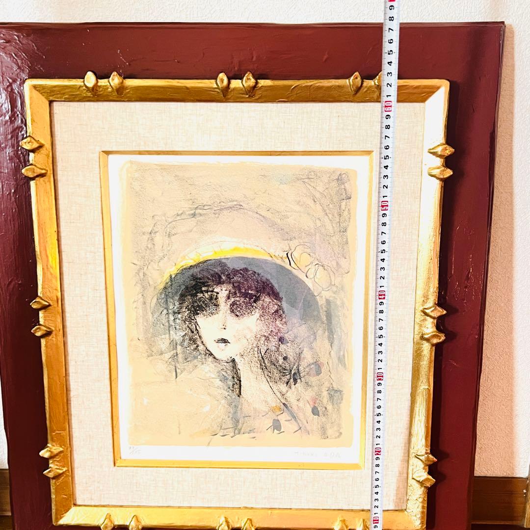 織田広喜「少女」パステル画　額装　直筆サイン　日本芸術院会員