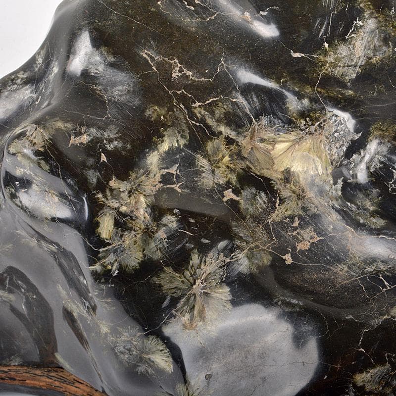 天然石　鑑賞石　梅花石　置物　重さ約24.8kg　唐木台付　M　R6821B