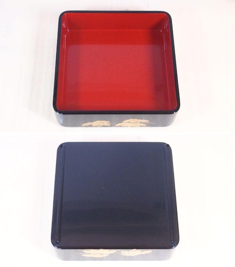 【未使用】輪島塗 松島蒔絵 三段重箱 重台付き 老松/山水 お重/弁当箱 漆器