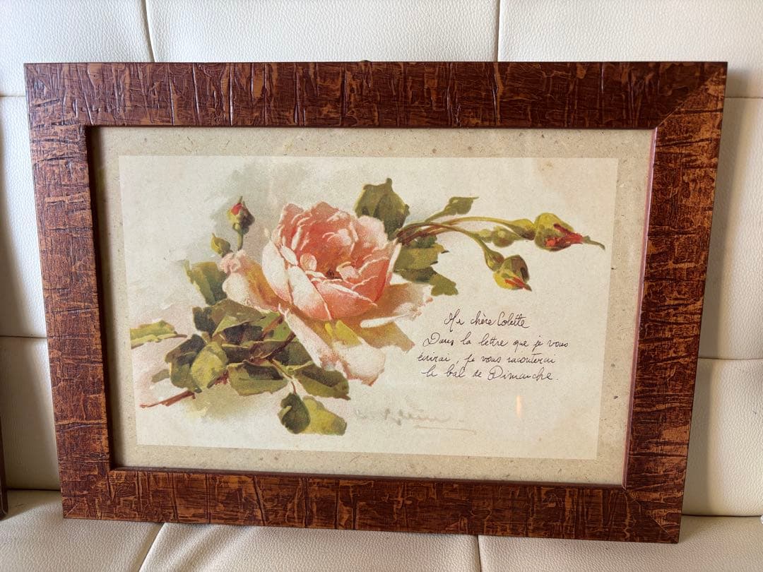 【新春SALE‼️】イタリー製絵画３点セット　薔薇ウッドフレーム　アンティーク風