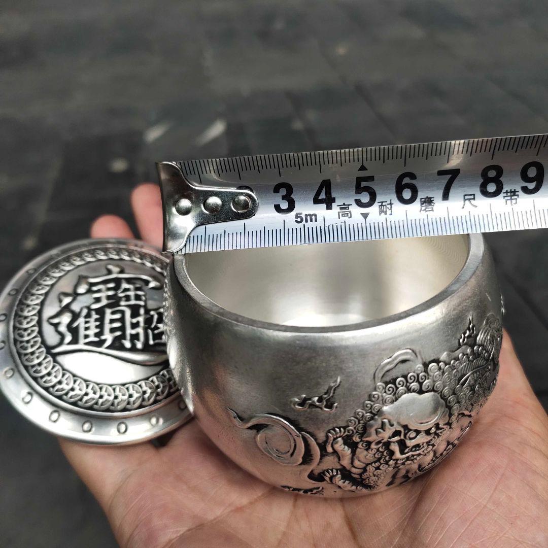 銅製 茶筒 招財進宝獅子茶筒 茶道具 香道具 装飾品 工芸品 置物