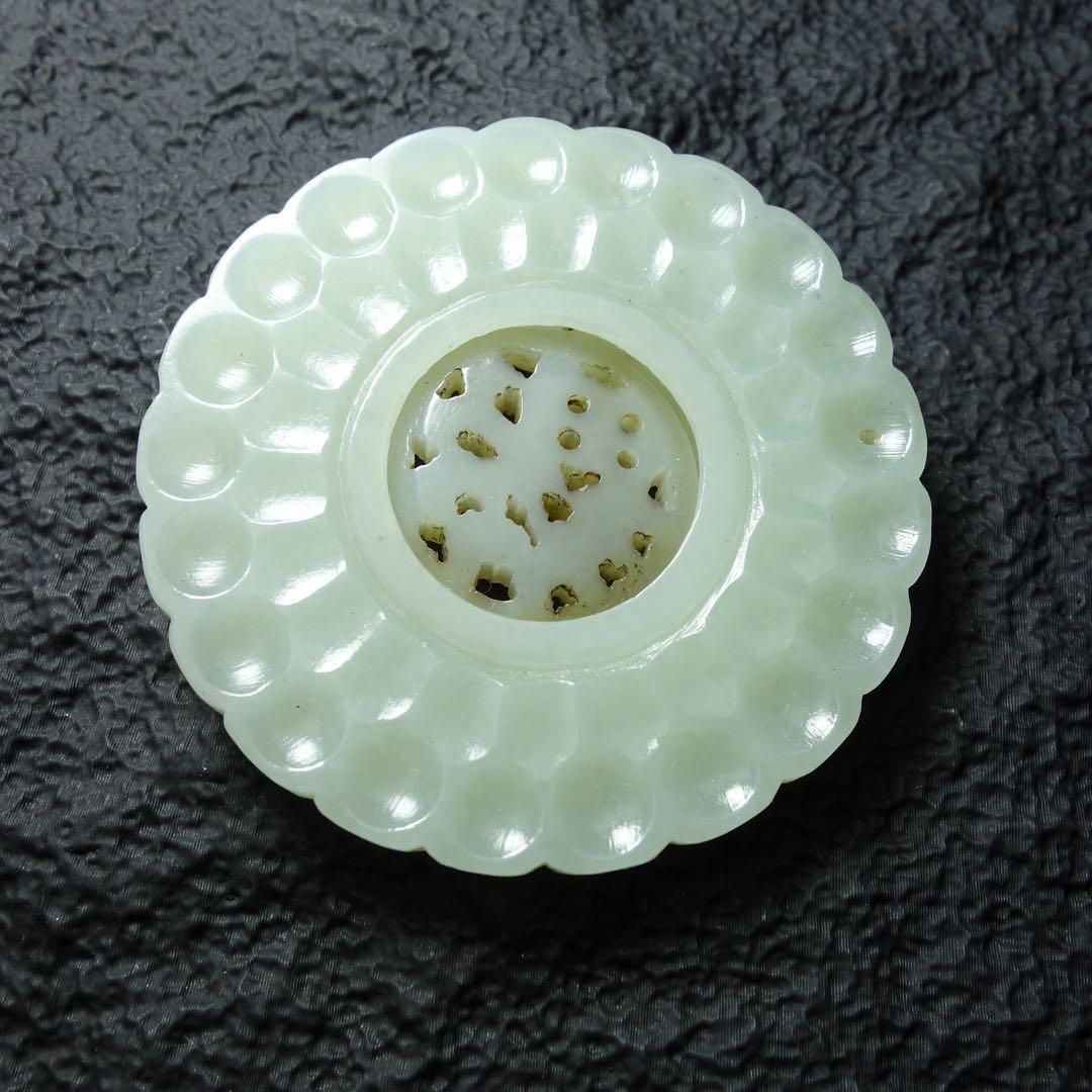 清時代 和田玉 玉牌 可動式 中央可動 中国玉器 天然石 古美術 C1A203