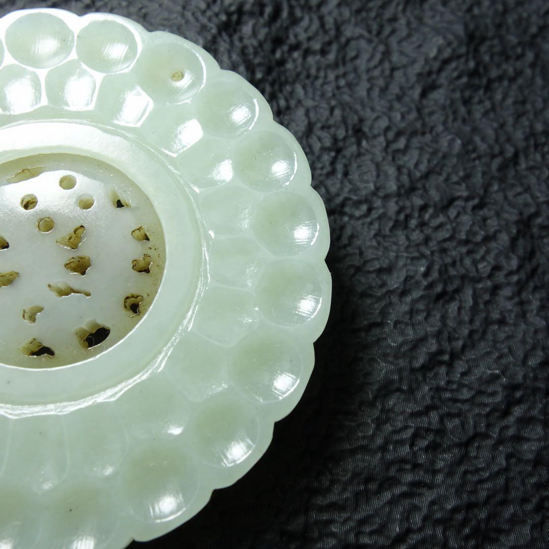 清時代 和田玉 玉牌 可動式 中央可動 中国玉器 天然石 古美術 C1A203