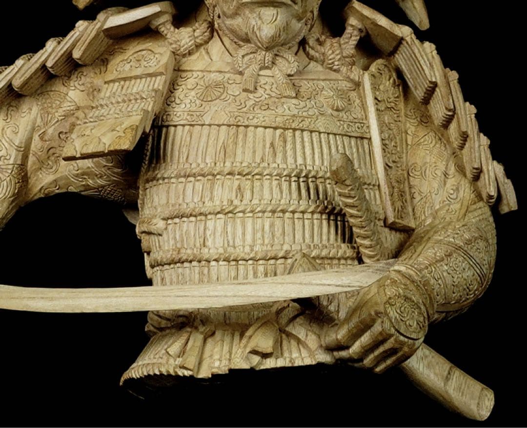 楠木正成像　SHOGUN 将軍　日本の武将　木彫作品　壁掛け　箱あり