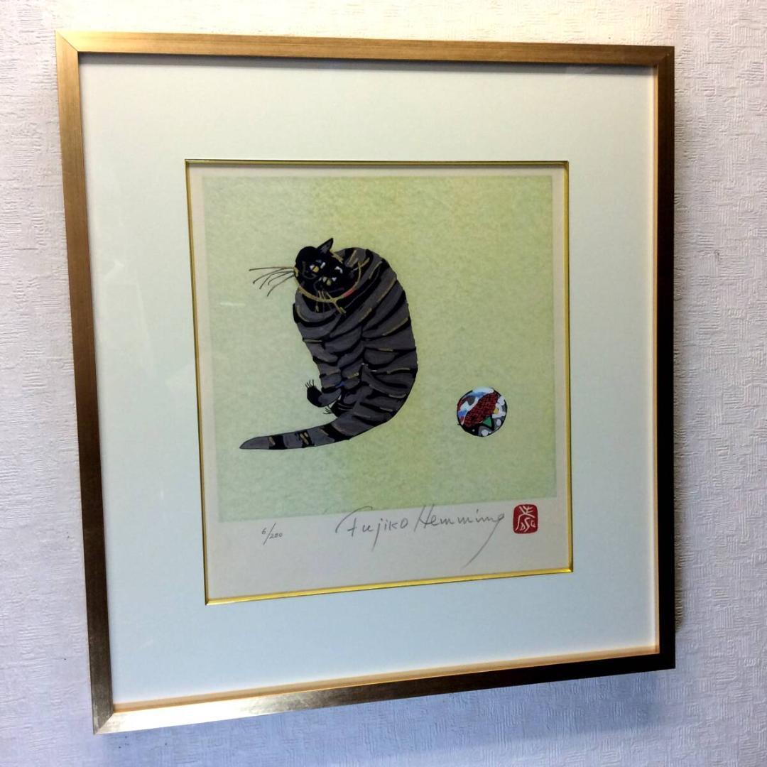 美品 フジ子・ヘミング 「猫十態 クリコ」直筆サイン・限定6番/200部 木版画