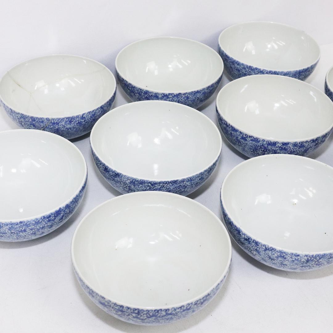 江戸期　古伊万里　染付　花唐草文　3.3寸　茶碗