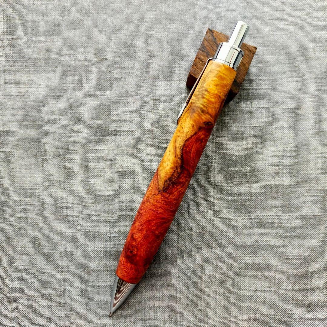 【のりおじじ】　木軸シャープぺン　上杢　本花梨瘤杢紅白　光背杢　0.5mm