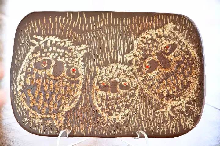 【希少】秋山巌　フクロウ　陶板