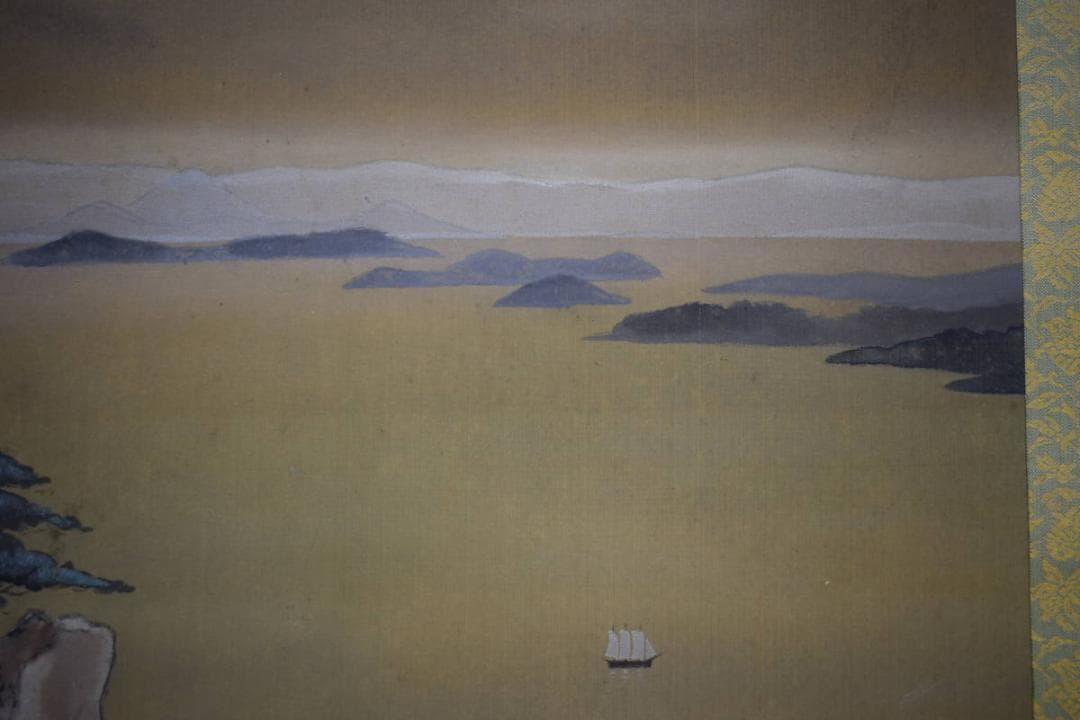 複製/池田遙邨/瀬戸内海之風景/工芸/桐題箱付/布袋屋掛軸HI-556