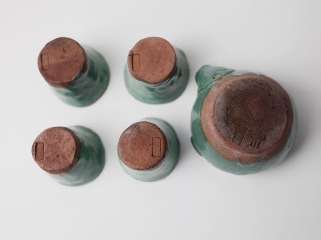 時代煎茶器 宝瓶 宝塚焼 萩焼 煎茶碗 茶盆 セット