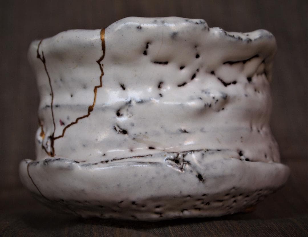 希少作★兼田昌尚★萩茶碗【銘：やぶれかぶれ】★共箱・金継