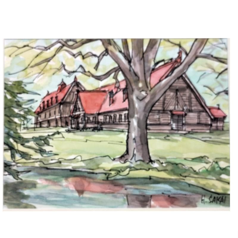 ☆ 境　肇 ☆「北大農学部　農場」水彩画　大衣　新品額！