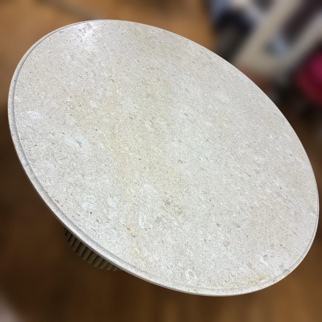 円柱型ナチュラルウッド座卓大理石卓面