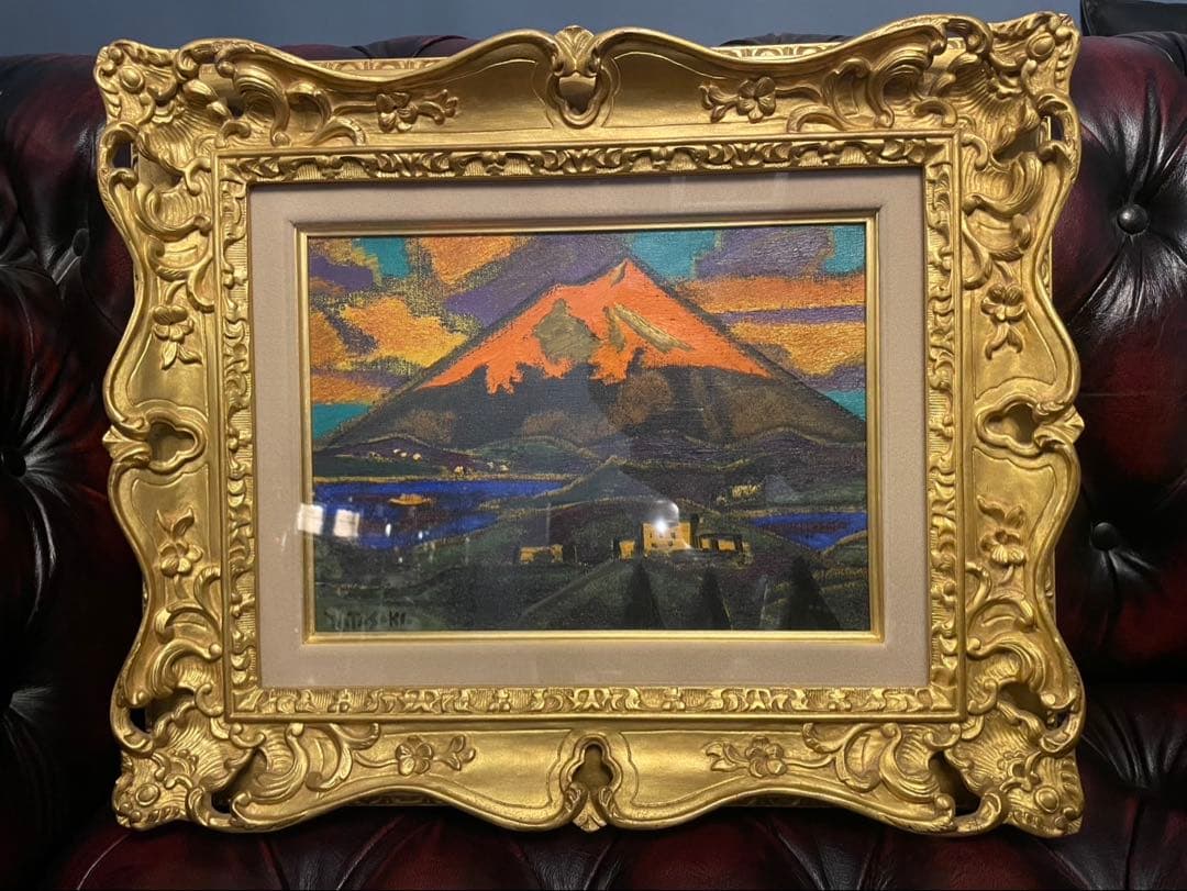 田尻広助 富士山 油彩画 4号 金色フレーム　鑑定書付き　※本日限定値下