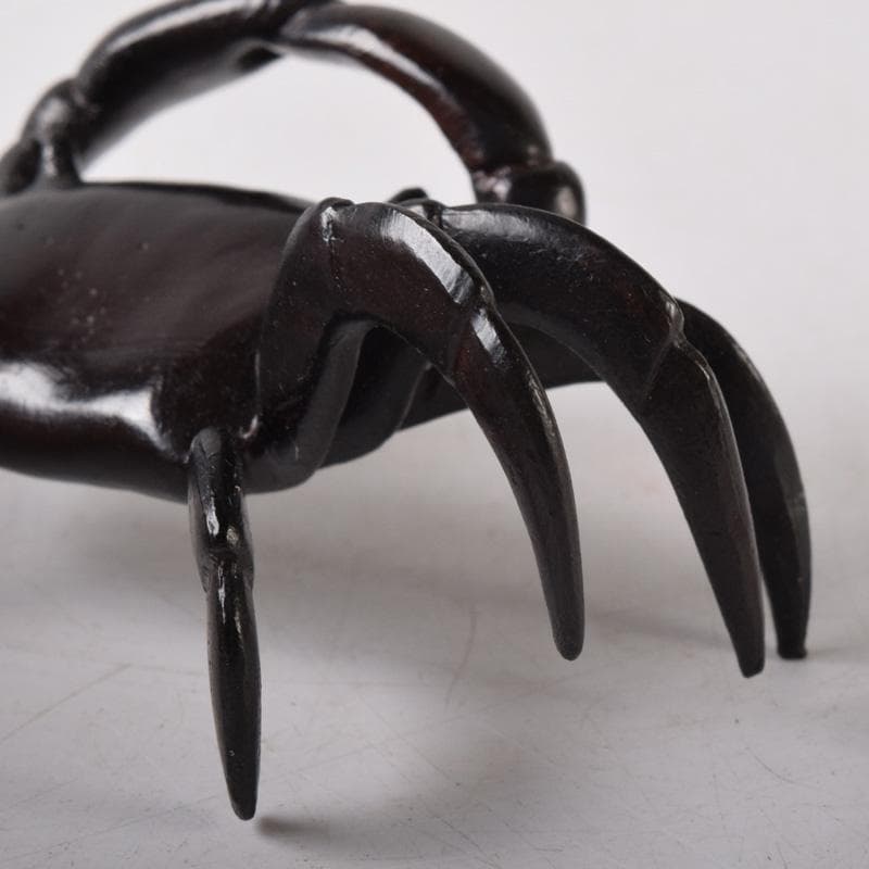 茶道具　唐銅風炉師　藤井宗喜作　砂張銅　蟹　蓋置　共箱　C　7516