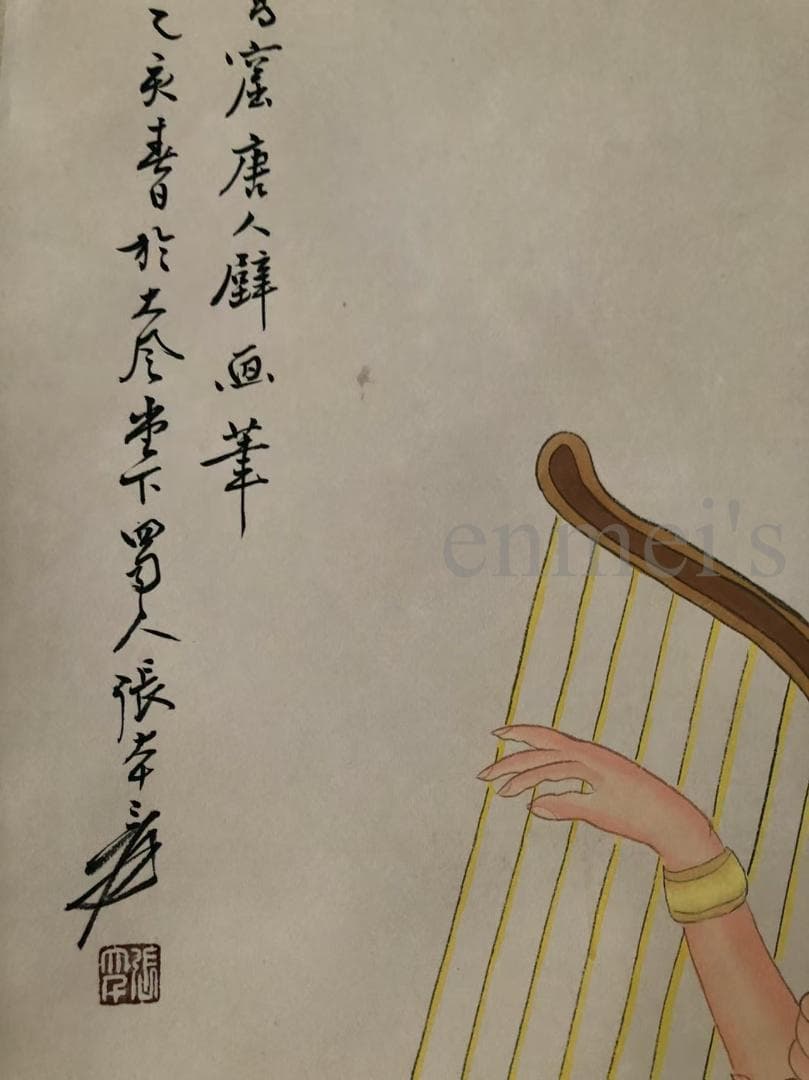 中国古美術・純手描き四尺人物掛軸・国画・張大千印款・宣紙・賞物・肉筆・文房置物