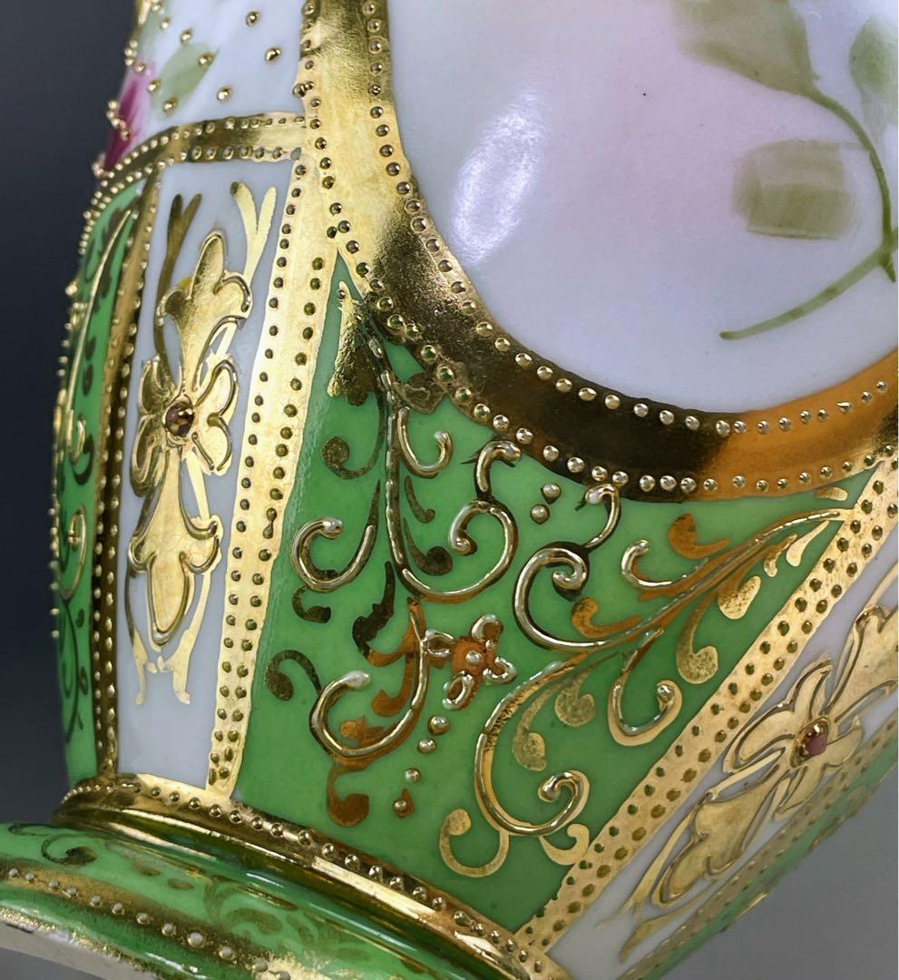 【希少】オールドノリタケ 薔薇紋 ジュエル 金点盛り ビーディング 花瓶