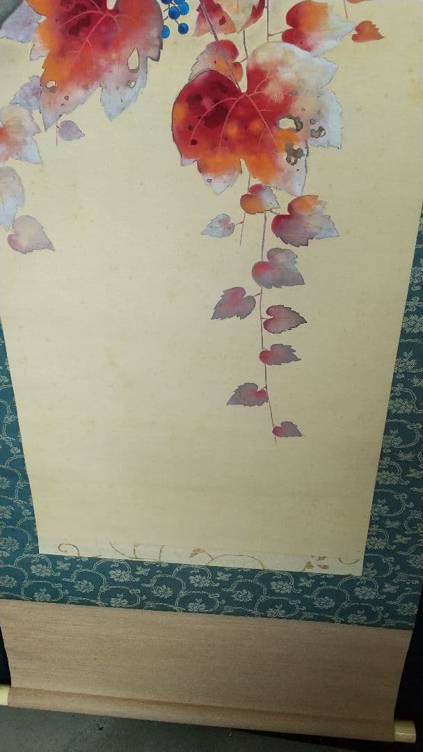 戸田北遙 蔦に小禽 キツツキ 啄木鳥 絹本肉筆掛軸 共箱 師翠嶂