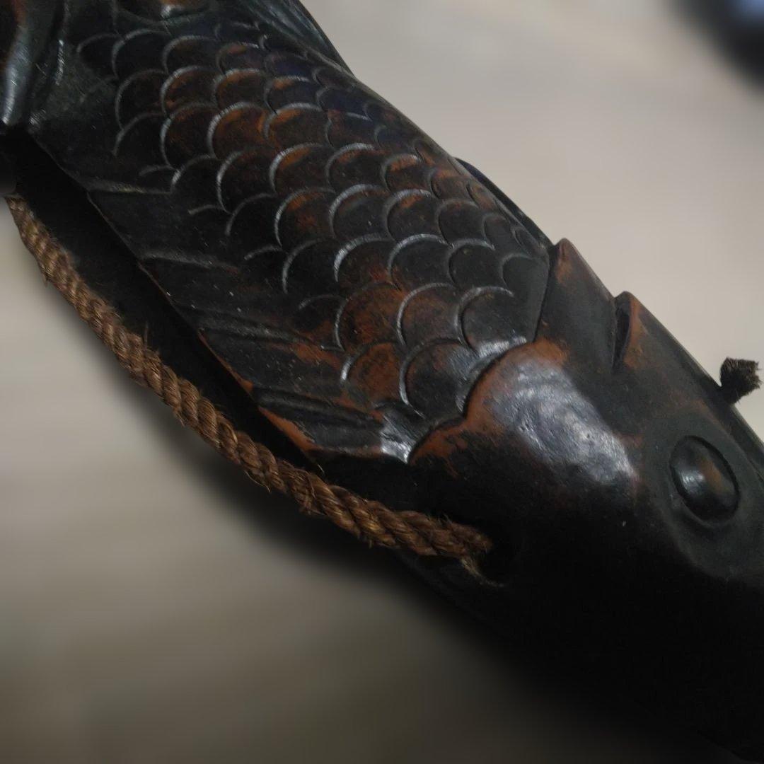 時代物 木製／自在鉤 魚 鯉 横木 全長47cm 囲炉裏 古民芸
