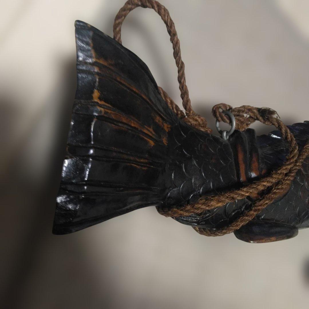 時代物 木製／自在鉤 魚 鯉 横木 全長47cm 囲炉裏 古民芸