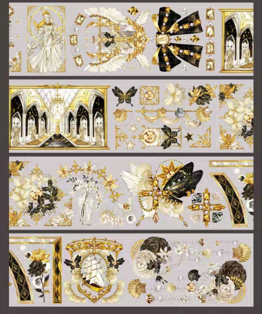 巻売 538★ 海外 マスキングテープ マステ PET 装飾 花 人物 金ホロ