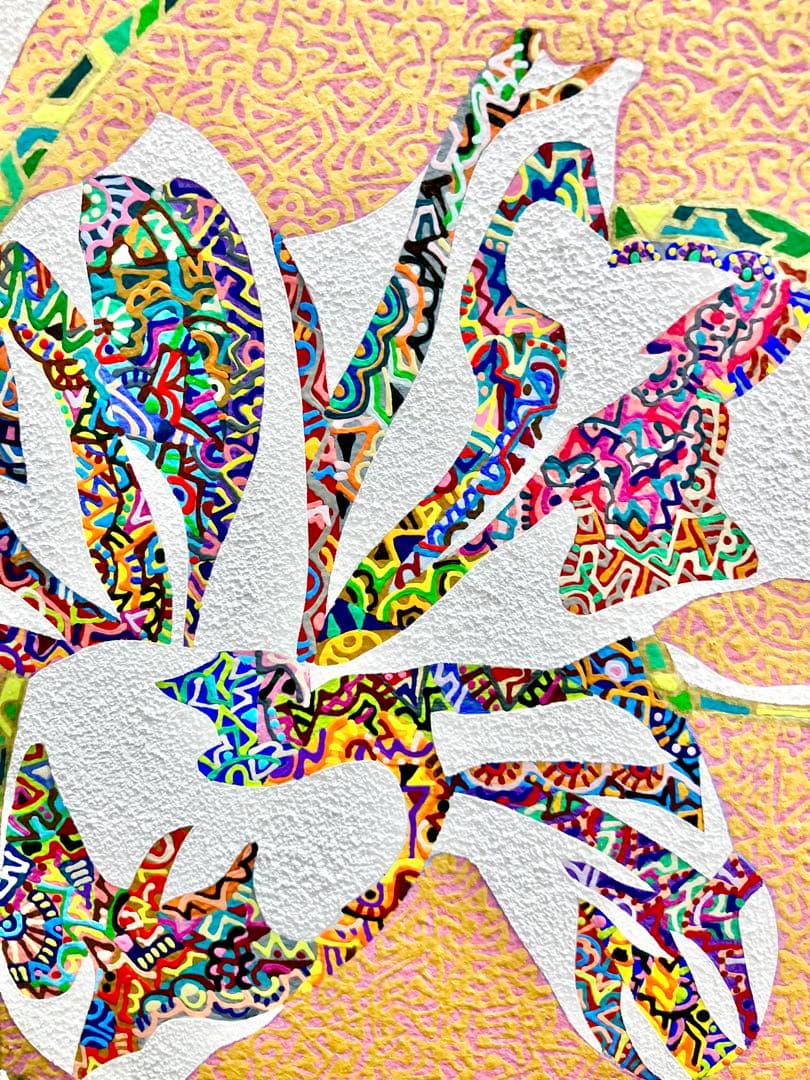 原画　百合　花　動物画　絵画　アクリル画　現代アート　細密画　手描き　一点物