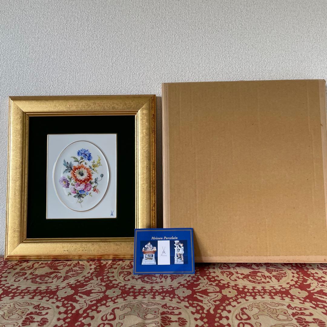 ＊額装五つ花＊額装３４cm×３１cm・画１８cm×１５cm・Meissen・美品