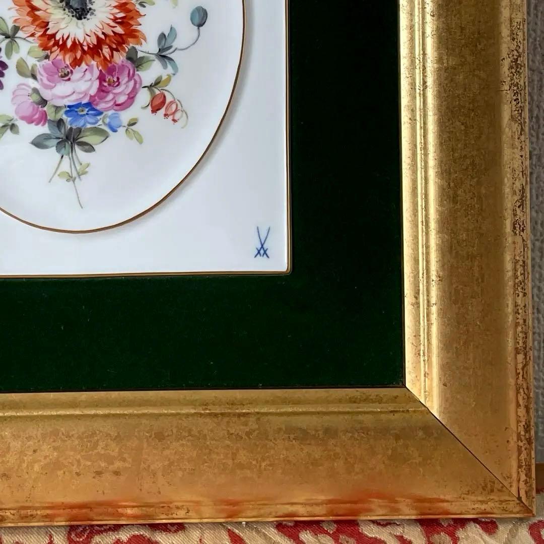 ＊額装五つ花＊額装３４cm×３１cm・画１８cm×１５cm・Meissen・美品