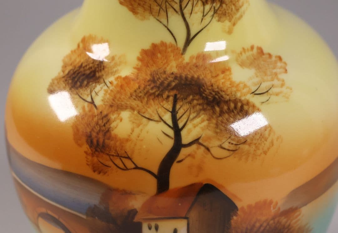 【CM304】オールドノリタケ 湖畔の風景 花瓶 高21cm 夕焼け 花入 花器